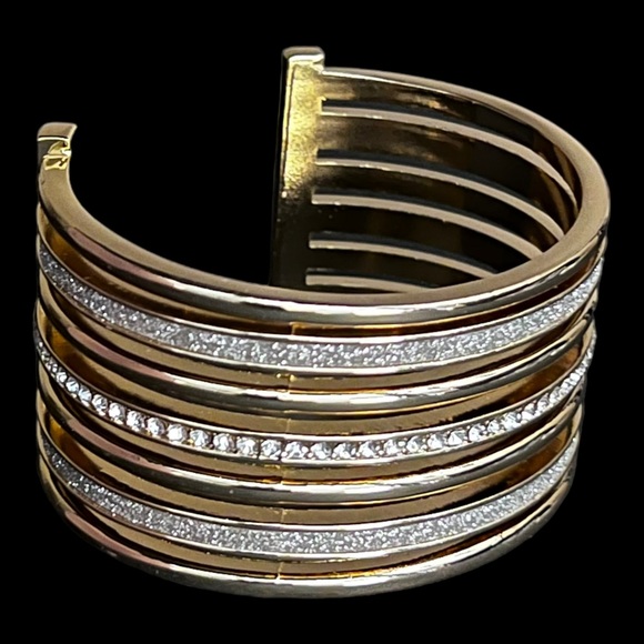 Cuff Bracelet Rhinestones Cuff Bracelet Rhinestones Gold Tone Cuff Bracelet - Picture 3 of 13